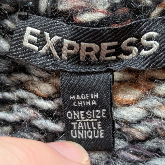 Express Black Brown Thick Chunky Knit Wool Blend Open Cardigan Sweater OSFM - Picture 6 of 8